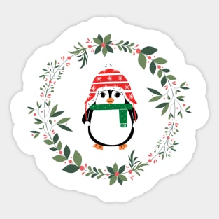 Holiday Penguin and Wreath Sticker